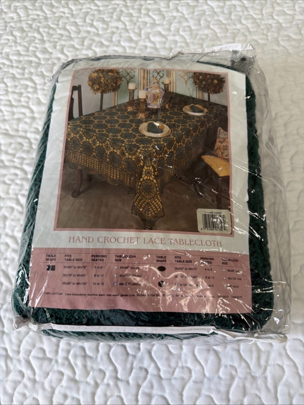 VTG NEW Large Handmade Crochet Tablecloth 100% Cotton Macrame Lace 64x112” 1993